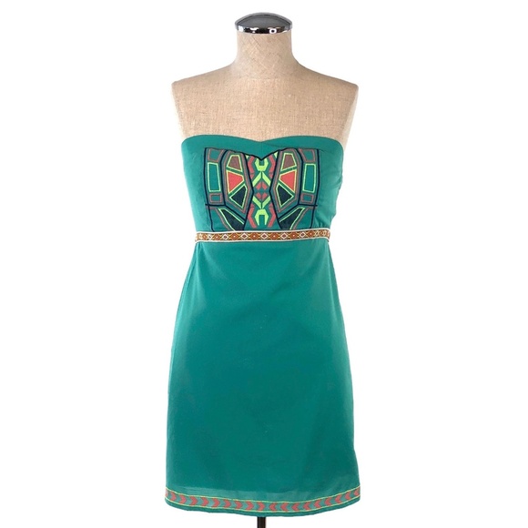 Flying Tomato Dresses & Skirts - FLYING TOMATO Teal Strapless Aztec Dress #V09